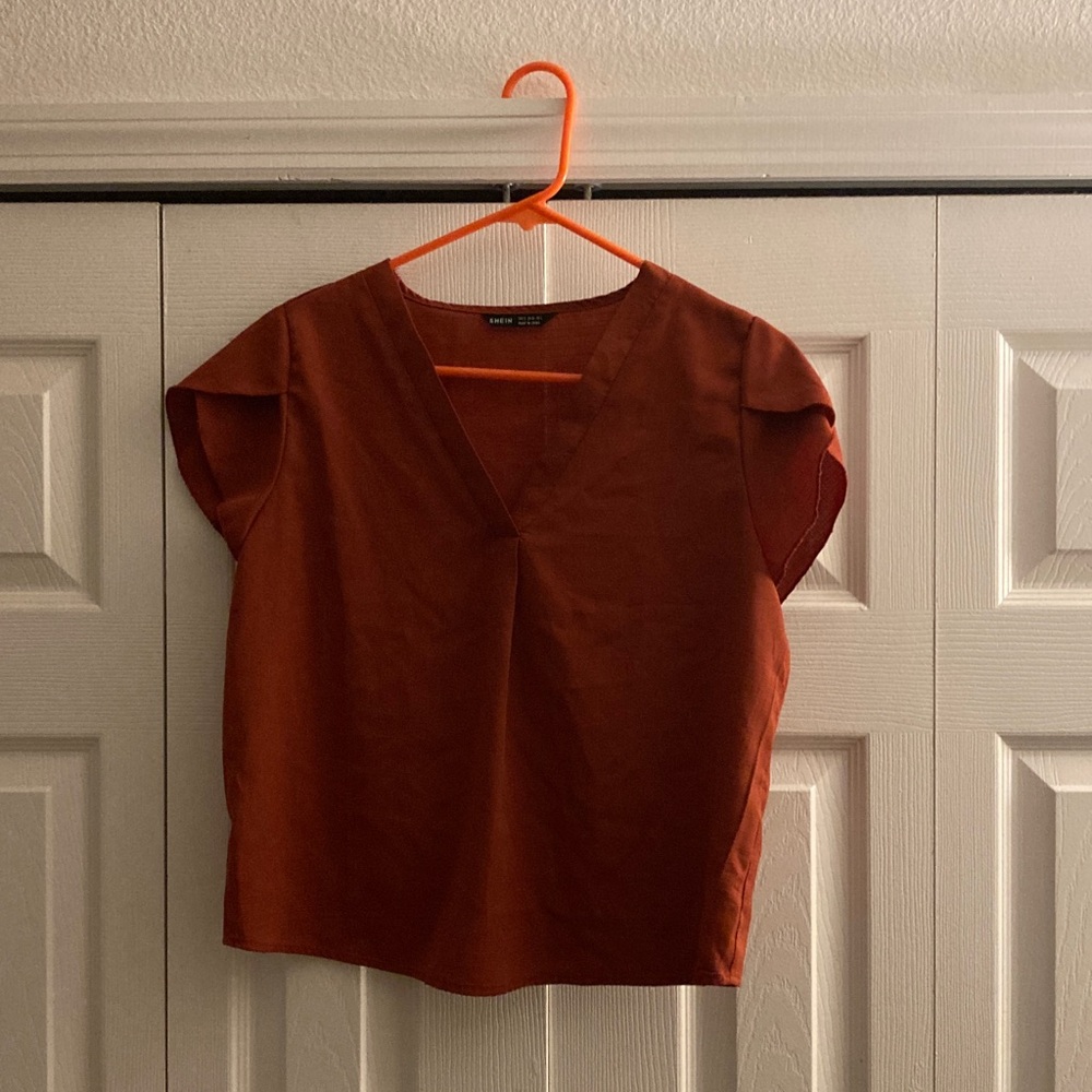 SHEIN Women's Terracotta V-Neck Blouse